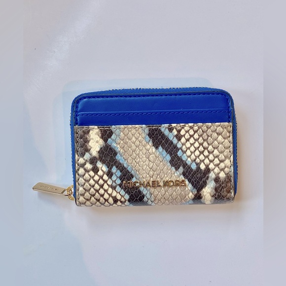 NWT MICHAEL KORS Jet Set Zip Card Case Wallet Blue Snake Leather 35T0GTVD2G - Picture 2 of 4